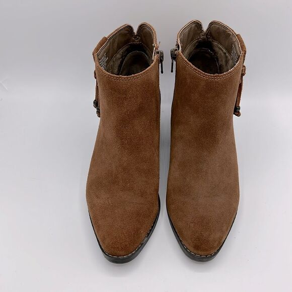 Leather Booties Size 7.5 Boho Brown Suede Fringe - Picture 7 of 11